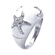 Load image into Gallery viewer, Sterling Silver White Enamel Domed Band Ring with Multi Paved Starfish Design