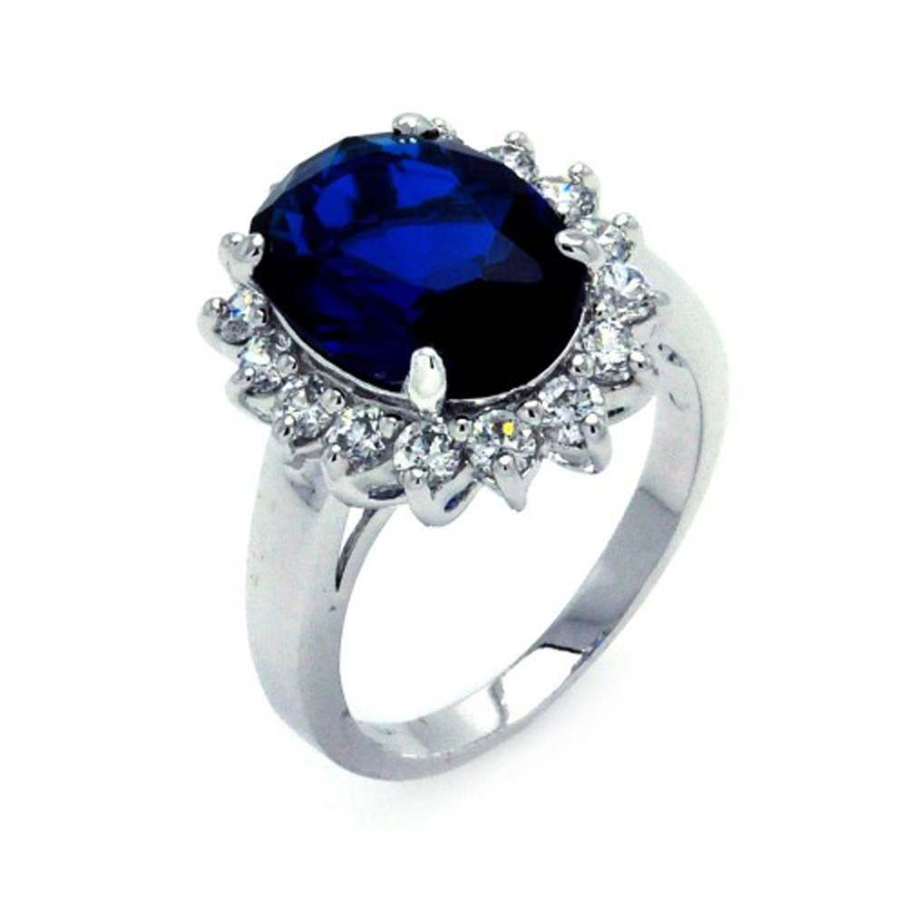 Sterling Silver Nickel Free Rhodium Plated .925 Blue And Clear Cluster CZ Flower RingAnd Width 3mm