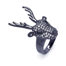 Load image into Gallery viewer, Sterling Silver Black Rhodium Plated Reindeer Head Design Inlaid with Clear Czs