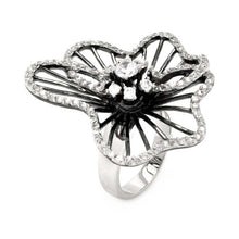 Load image into Gallery viewer, Sterling Silver Two-Toned Wavy Flower Design Inlaid with Clear Czs RingAnd Ring Dimensions of 36.75MMx32.6MM