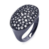 Sterling Silver Black Rhodium Plated Oval Design Inlaid with Micro Paved Clear Czs Ring