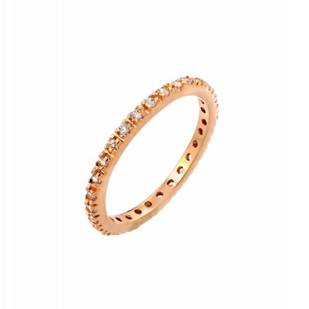 Sterling Silver Rose Gold Plated Clear CZ Inlay Eternity Ring