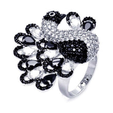 Load image into Gallery viewer, Sterling Silver Two-Toned Fancy Peacock Design Inlaid with Micro Paved Clear and Black Czs Ring