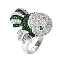 Load image into Gallery viewer, Sterling Silver Two-Toned Fancy Fish Design Inlaid with Micro Paved Clear and Green Czs RingAnd Ring Dimensions of 25.9MMx29.1MM