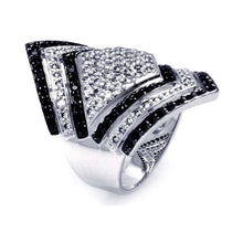 Load image into Gallery viewer, Sterling Silver Two-Toned Elegant Diamond Shaped Design Inlaid with Micro Paved Clear and Black Czs Ring