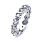 Sterling Silver Rhodium Plated Wave Shaped Eternity Ring With CZ Stones