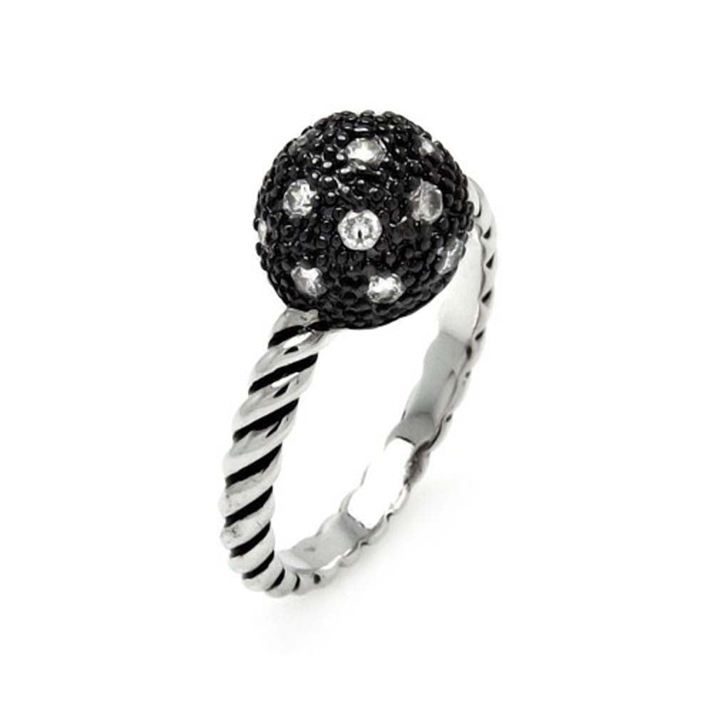 Sterling Silver Two-Toned Bead Ball Design Inlaid with Clear Czs Twisted Rope Band RingAnd Ring Diameter of 9.95MM