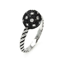 Load image into Gallery viewer, Sterling Silver Two-Toned Bead Ball Design Inlaid with Clear Czs Twisted Rope Band RingAnd Ring Diameter of 9.95MM