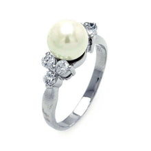 Load image into Gallery viewer, Sterling Silver Centered Faux White Pearl with Clear Czs RingAnd Pearl Size: 7MM
