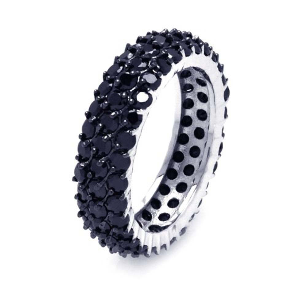 Sterling Silver Rhodium And Black Rhodium Plated Black Pave Set CZ Eternity RingAnd Width 5mmAnd Dimensions 3mm