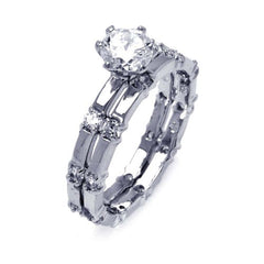 Sterling Silver Rhodium Plated Round Center Clear CZ Bridal Ring Set