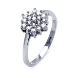 Sterling Silver Small Clear Czs Cluster Flower Design Ring