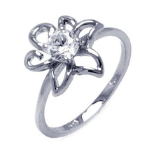 Load image into Gallery viewer, Sterling Silver Fancy Open Flower Design with Centered Round Cut Clear Cz Ring