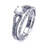 Sterling Silver Elegant 2 Pieces Engagement Ring Inlaid with Clear Czs and Centered Solitaire Round Cut Clear Cz