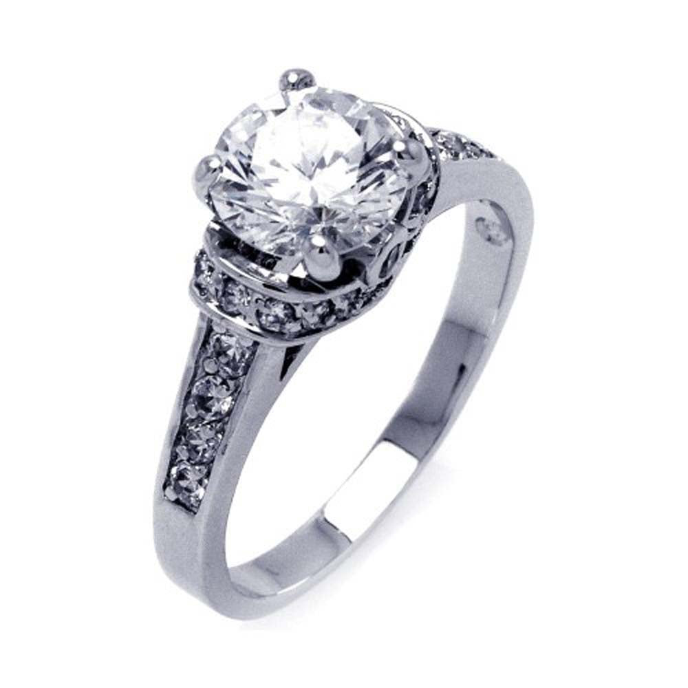 Sterling Silver Elegant Bridal Ring Inlaid with Clear Czs and Centered Solitaire Round Cut Clear Cz