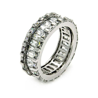 Sterling Silver Rhodium Plated Clear Baguette Channel Set CZ Eternity RingAnd Width 2mmx3mmAnd Thickness 2mmx4mmAnd Dimensions 3mm