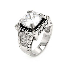 Load image into Gallery viewer, Sterling Silver Antique Style Ring Inlaid with Clear Czs and Centered Cushion Cut Clear CzAnd Ring Dimensions of 13MMx13MM