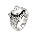 Sterling Silver Antique Style Ring Inlaid with Clear Czs and Centered Cushion Cut Clear CzAnd Ring Dimensions of 13MMx13MM