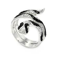 Load image into Gallery viewer, Sterling Silver Rhodium and Black Rhodium Plated Clear and Black CZ Snake Wrap Ring