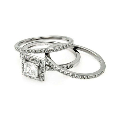 Sterling Silver Rhodium Plated Square Clear CZ Stackable Bridal Ring Set