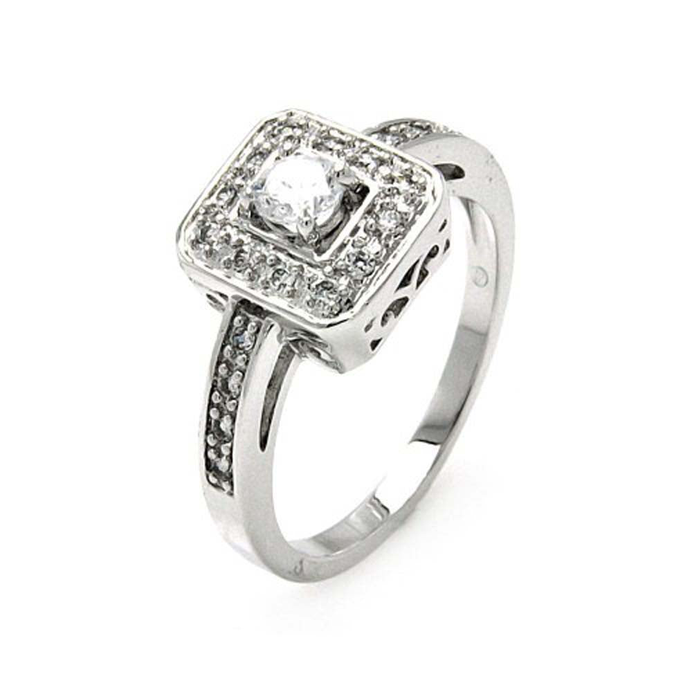 Sterling Silver Filigree Design Set with Micro Paved Czs and Centered Solitaire Round Cut Clear Cz RingAnd Stone Size: 3MM