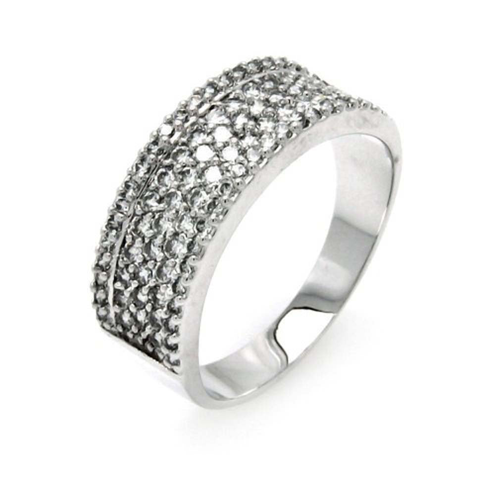 Sterling Silver Elegant Micro Paved Clear Czs Band Ring with Ring Width of 7.7MM