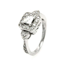 Load image into Gallery viewer, Sterling Silver Fancy Bridal Ring with Centered Solitaire Princess Cut Clear Cz with Paved Halo Setting and Heart Design on Both SidesAnd Ring Dimensions of 9.2MMx9.2MM