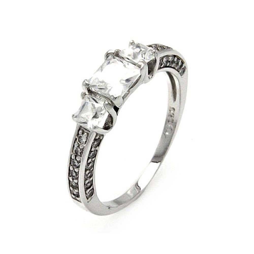 Sterling Silver Classy Bridal Ring Set with Three Solitaire Princess Cut Clear CzAnd Ring Width of 5MM