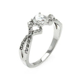 Sterling Silver Fancy Band Ring Inlaid with Clear Czs and Centered Solitaire Round Cut Clear CzAnd Stone Size: 5MM