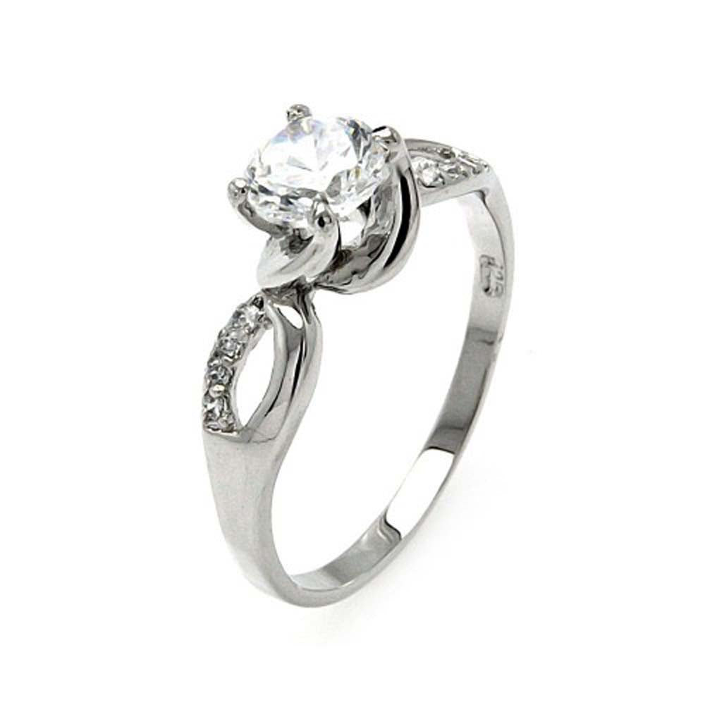 Sterling Silver Classy Twist Band Ring Set with Solitaire Round Cut Clear CzAnd Stone Size: 5.8MM