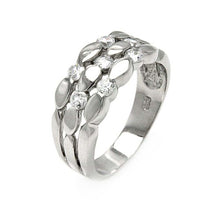 Load image into Gallery viewer, Sterling Silver Fancy Three Row Band Ring Inlaid with Clear CzsAnd Ring Width of 8MM