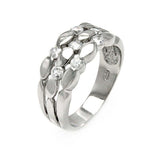 Sterling Silver Fancy Three Row Band Ring Inlaid with Clear CzsAnd Ring Width of 8MM