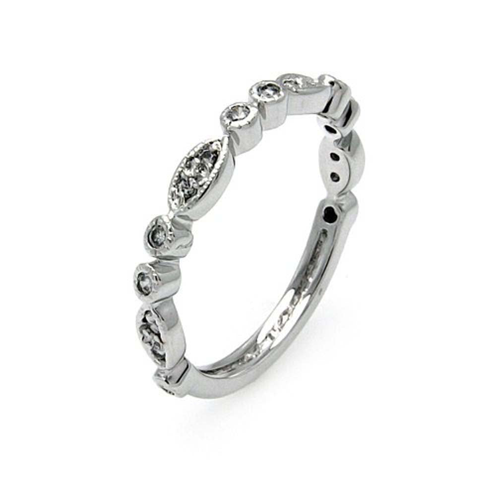 Sterling Silver Fancy Band Ring with Clear Czs Marquise and Round Shaped DesignAnd Ring Width of 2.9MM