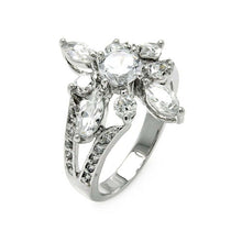 Load image into Gallery viewer, Sterling Silver Marquise and Round Cut Clear Czs Flower Shaped Design Split Shank Ring with Ring Dimensions of 18MMx6MMAnd Ring Width: 20MM