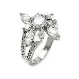 Sterling Silver Marquise and Round Cut Clear Czs Flower Shaped Design Split Shank Ring with Ring Dimensions of 18MMx6MMAnd Ring Width: 20MM