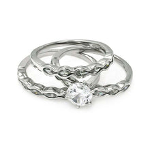 Load image into Gallery viewer, Sterling Silver Rhodium Plated Clear Round Center CZ Bridal Ring Set