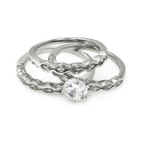 Sterling Silver Rhodium Plated Clear Round Center CZ Bridal Ring Set