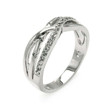 Load image into Gallery viewer, Sterling Silver Fancy Criss-Cross Band Ring Inlaid with Clear CzsAnd Ring Dimensions of 19MMx3MMAnd Ring Width: 6MM