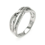 Sterling Silver Fancy Criss-Cross Band Ring Inlaid with Clear CzsAnd Ring Dimensions of 19MMx3MMAnd Ring Width: 6MM