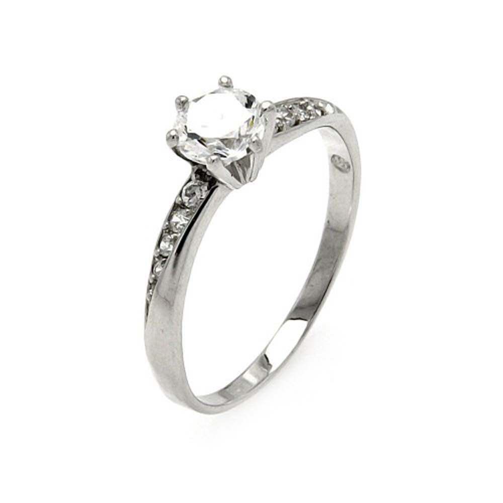 Sterling Silver Elegant Solitaire Round Cut Clear Cz Bridal Ring with Ring Dimensions of 18MMx5MM