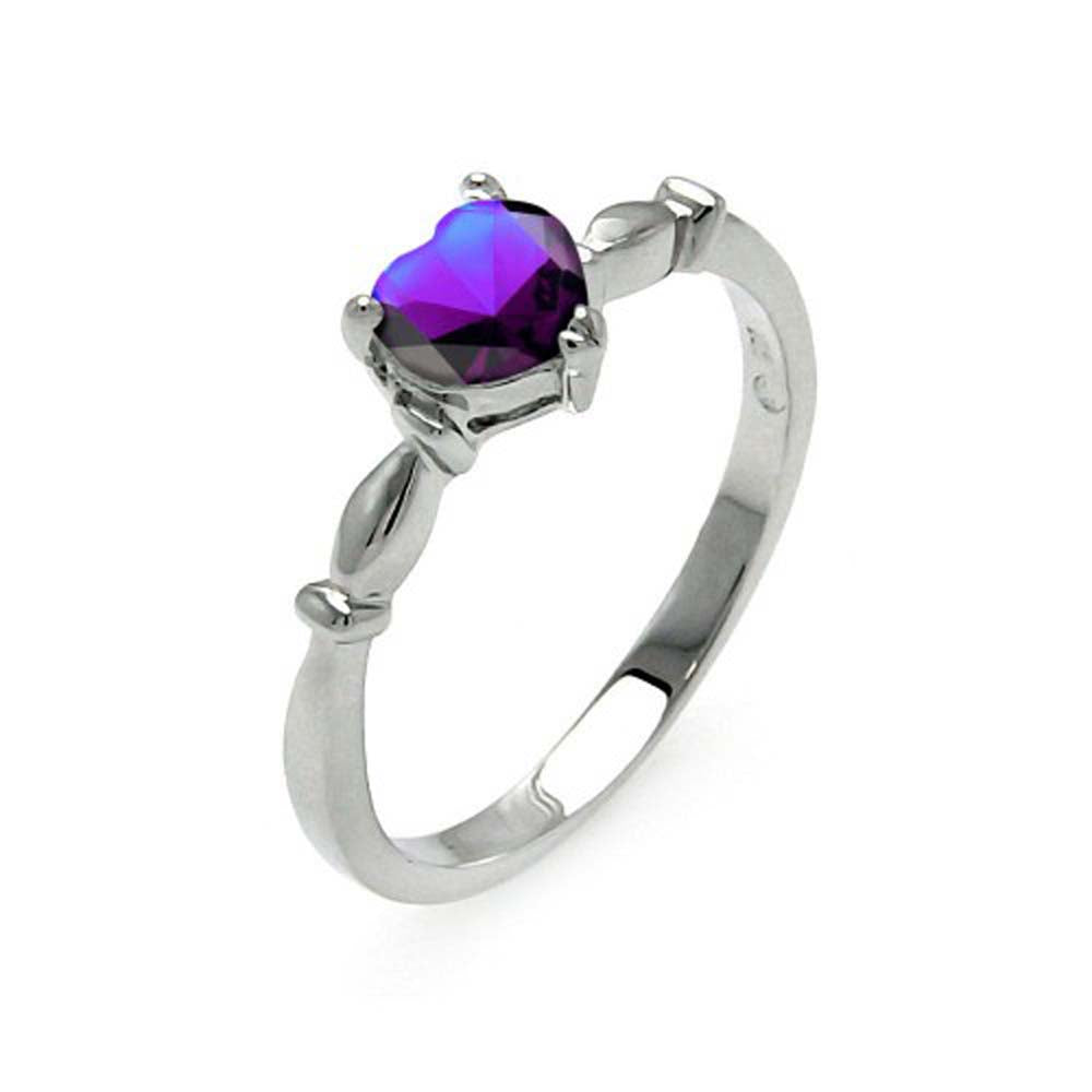 Sterling Silver Rhodium Plated Heart Shape February Month Ring