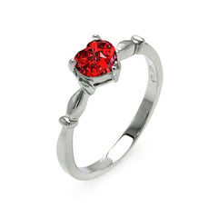 Sterling Silver Rhodium Plated CZ Heart Red January Ring