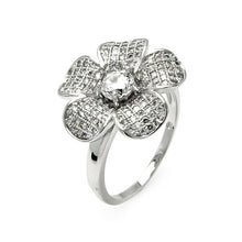 Load image into Gallery viewer, Sterling Silver Rhodium Plated Clear Micro Pave Set CZ Flower Ring