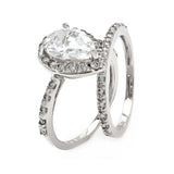 Sterling Silver Rhodium Plated Clear Pear Shaped CZ Bridal Ring Set