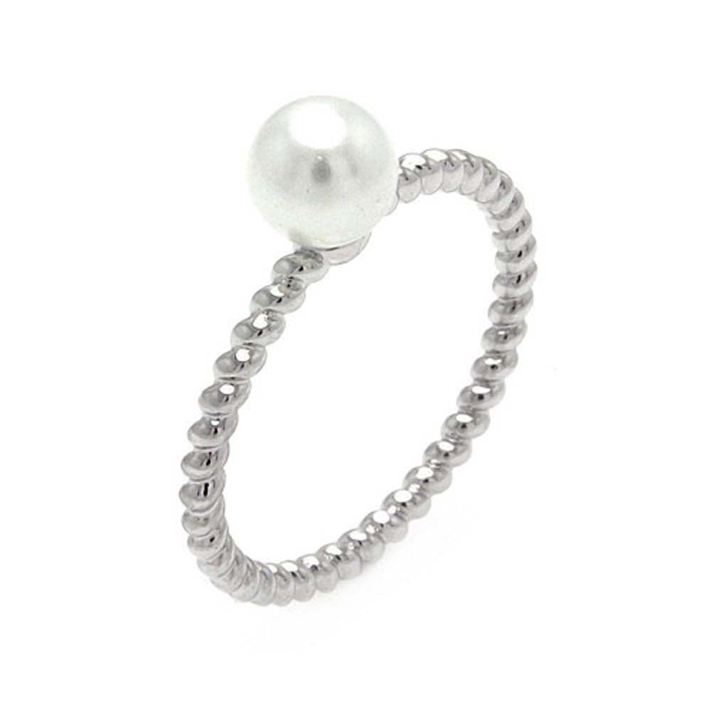 Sterling Silver Twisted Rope Band Ring with Centered White PearlAnd Ring Dimensions of 6MMx8MMAnd Pearl Size: 5.8MM