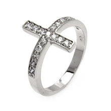 Load image into Gallery viewer, Sterling Silver Rhodium Plated Clear Pave Set CZ Cross Ring