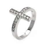 Sterling Silver Rhodium Plated Clear Pave Set CZ Cross Ring