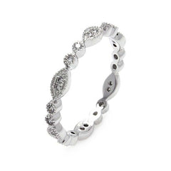 Sterling Silver Rhodium Plated Clear Round And Marquise CZ Stackable Eternity RingAnd Width 1mmAnd Dimensions 2mm