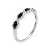 Sterling Silver Two-Toned Criss Cross Design Inlaid with Clear and Black Czs RingAnd Ring Dimensions of 18MMx2MMAnd Band Width: 4MM