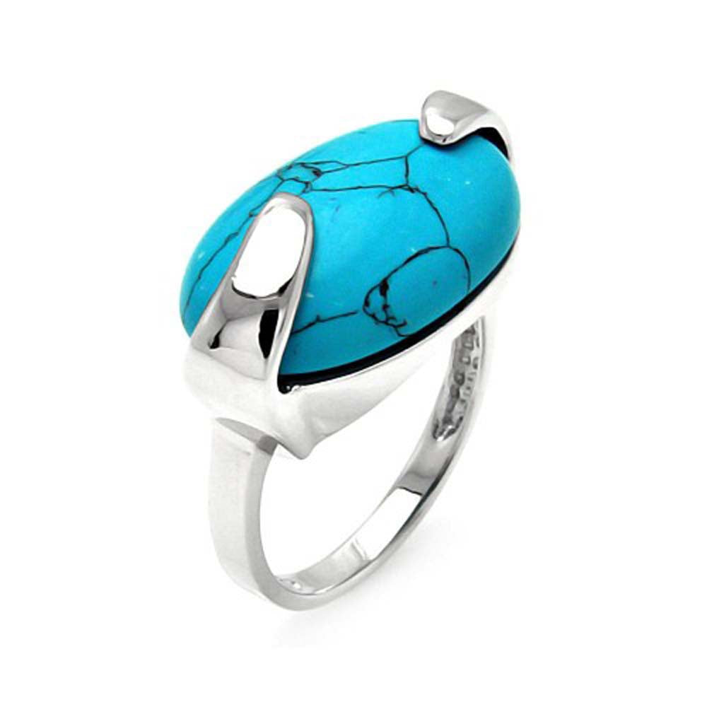 Sterling Silver Fancy Band Ring with Centered Oval Turquoise StoneAnd Ring Dimensions of 25MMx7MMAnd Ring Width: 13.4MM